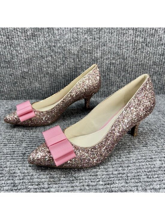 Anne Klein Shoes - AK Anne Klein Akifa iFlex Heels Women’s 7.5 Pink Glitter Sparkle Bow Kitten Heel